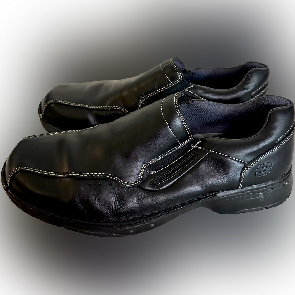 Skechers Relaxed Step Slip On Leather Casual Loafers Black 61052 Men's Size 10.5 - Picture 2 of 6